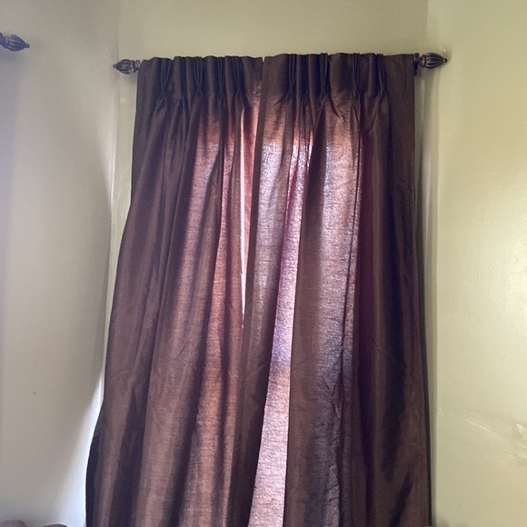 Peri Home works Collection Pinched Pleated Brown Faux Silk Curtains Drapes 24x84 - Picture 4 of 7